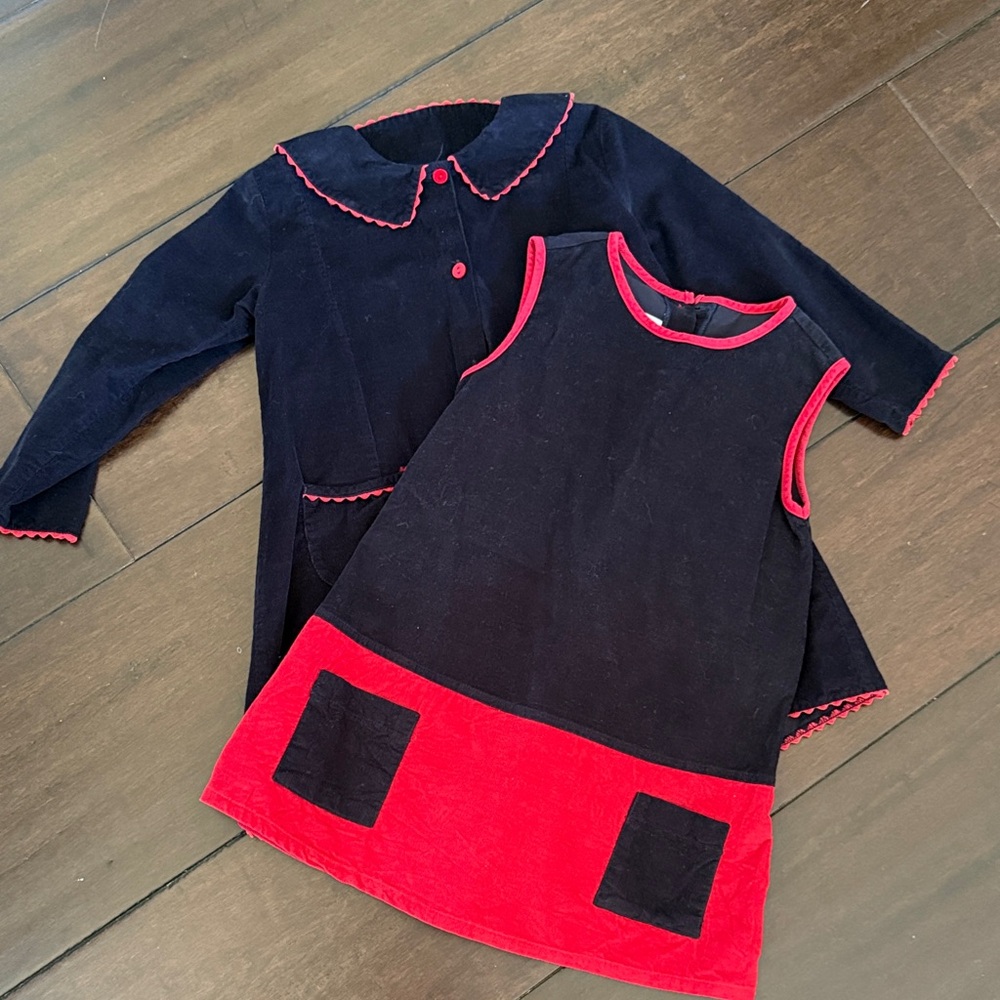 bella bliss Navy and Red Corduroy Girls Formal Dress Set